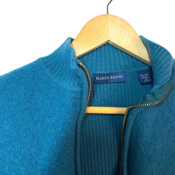 VINTAGE Karen Scott 100% Wool Zip Up Vest in Teal Size M - Picture 3 of 8